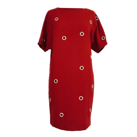 STELLA MCCARTNEY Grommet embellished Short Sleeve Dress in Red - Picture 1 of 7